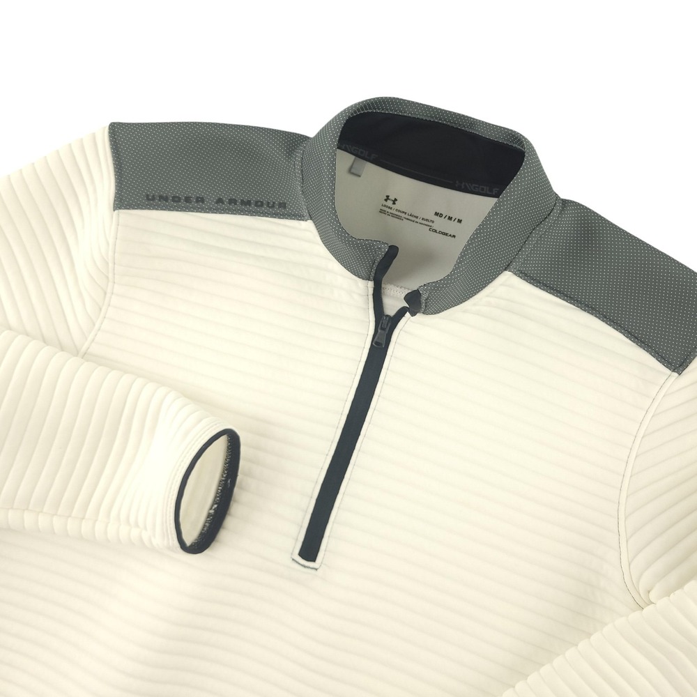 Under Armour ColdGear Pullover Mens M White Gray 1/4 Zip Long Sleeve Golf Top